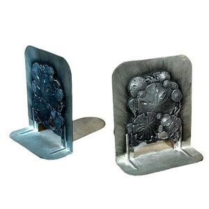 Metzke Pewter Nautical Sand Dollar Beach Design Bookends Maker Mark Vintage 1980